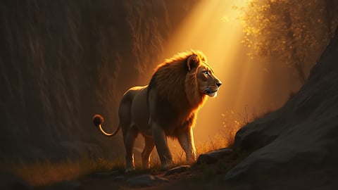 African Lion Sitting on a Rocky Outcrop in the Serengeti Desktop Preview