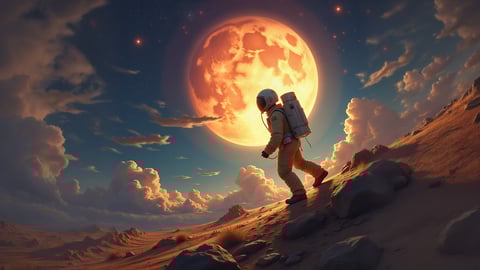 Astronaut Planting Earth Insignia Flag on the Moon Desktop Preview