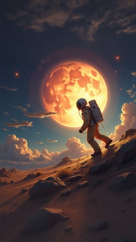 Astronaut Planting Earth Insignia Flag on the Moon Mobile Preview