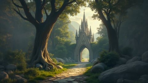 Elegant Elven City Among Ancient Trees Desktop Preview