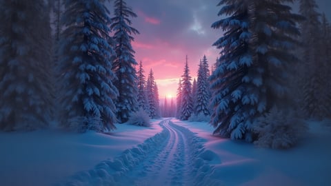 Aurora Borealis Over a Snowy Forest Desktop Preview