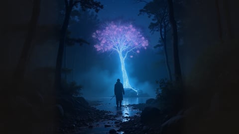 Bioluminescent Forest at Night Desktop Preview