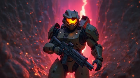 Doom Slayer in Intense Action Pose Desktop Preview