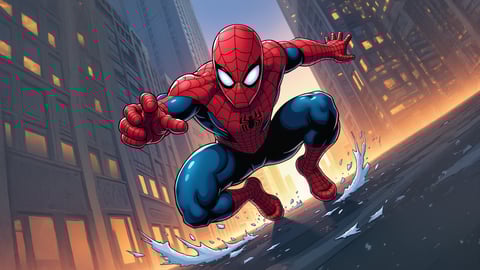 Miles Morales as Spider-Man Swinging Through a Cityscape Desktop Preview