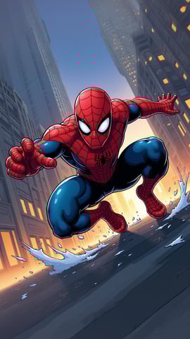 Miles Morales as Spider-Man Swinging Through a Cityscape Mobile Preview