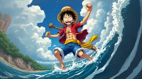 Monkey D. Luffy Sailing on the Thousand Sunny Desktop Preview