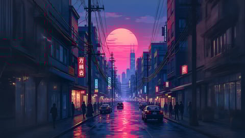 Neo-Tokyo Skyline with Bustling Streets Desktop Preview