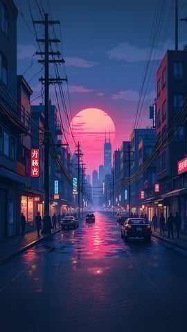 Neo-Tokyo Skyline with Bustling Streets Mobile Preview