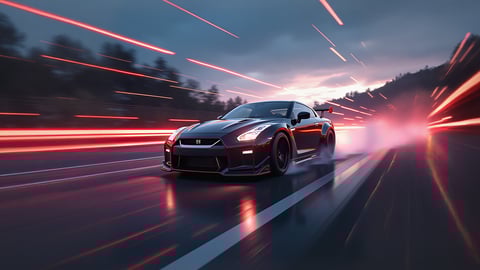 Nissan GT-R on a Winding Mountain Road Desktop Preview