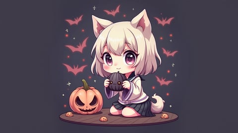 Pastel Goth Pattern with Cute Skulls and Bats Desktop Preview