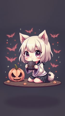 Pastel Goth Pattern with Cute Skulls and Bats Mobile Preview