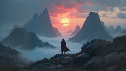 Saitama on Rocky Cliff Overlooking Vast Landscape Desktop Preview