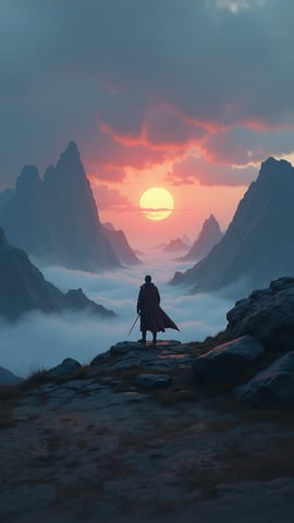 Saitama on Rocky Cliff Overlooking Vast Landscape Mobile Preview