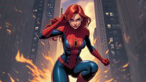 Spider-Woman (Gwen Stacy) Swinging Through the City Desktop Preview