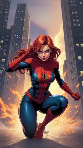 Spider-Woman (Gwen Stacy) Swinging Through the City Mobile Preview