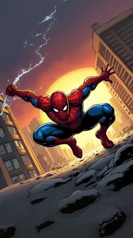 Spiderman Swinging Through the Cityscape Mobile Preview