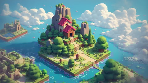 Steve and Creeper in a Minecraft Landscape Desktop Preview