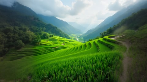 Terraced Rice Paddies in Vietnam at Dawn Desktop Preview