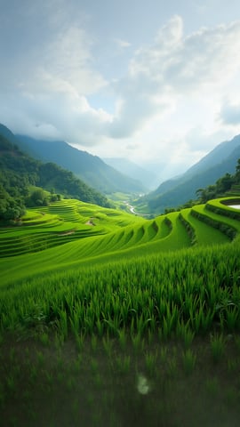 Terraced Rice Paddies in Vietnam at Dawn Mobile Preview