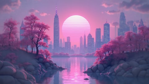 Tokyo Skyline with Cherry Blossoms Desktop Preview