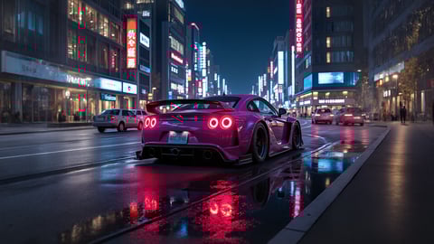 Nissan GT-R Parked in Tokyo Street Desktop Preview