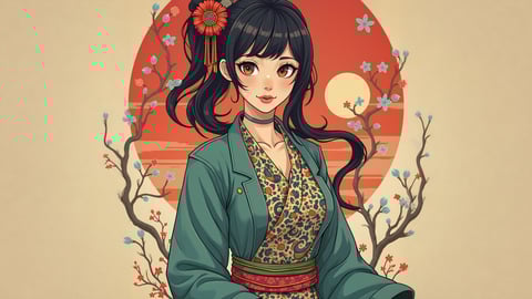 Cyberpunk Anime Character in Ukiyo-e Style Mobile Preview