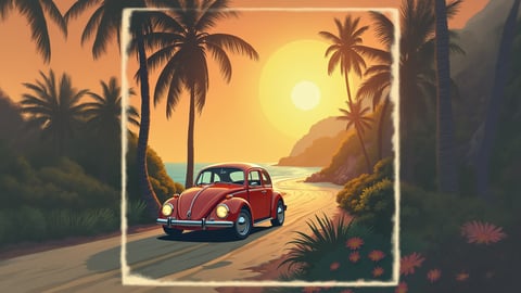 Volkswagen Beetle Parked on Scenic Coastal Road Mobile Preview