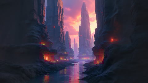 Futuristic Cityscape at Night Desktop Preview