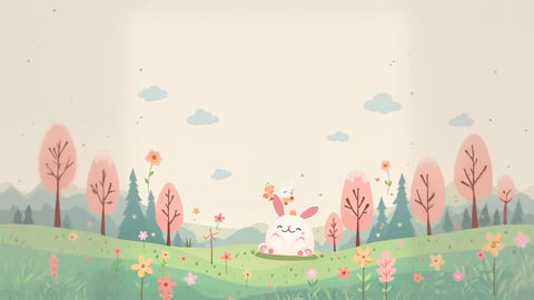 A Kawaii Pastel Landscape with Adorable Animals Desktop Preview