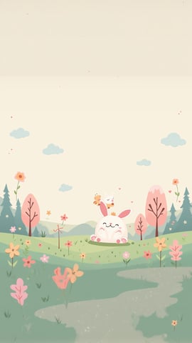 A Kawaii Pastel Landscape with Adorable Animals Mobile Preview