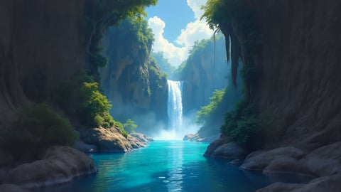 Lush Rainforest with Cascading Waterfalls Desktop Preview
