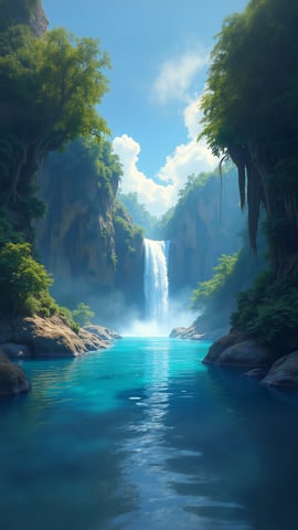 Lush Rainforest with Cascading Waterfalls Mobile Preview