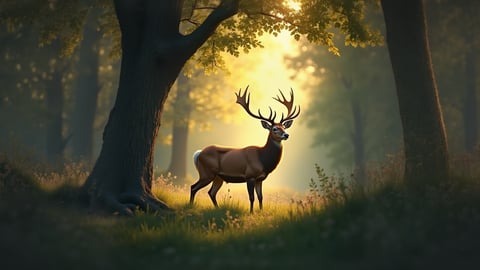 A Majestic Red Deer in a Lush Forest Desktop Preview