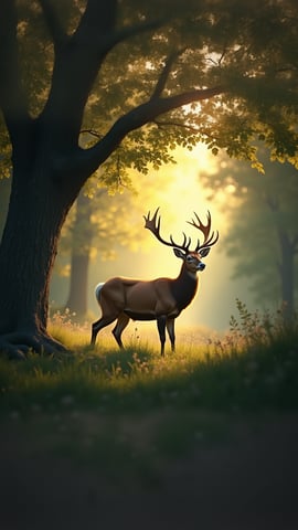 A Majestic Red Deer in a Lush Forest Mobile Preview