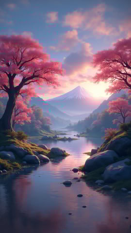 A Serene Landscape Featuring the Majestic Mount Fuji Mobile Preview