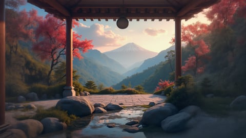 Serene Landscape with Mount Fuji Desktop Preview