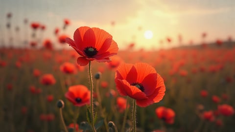 Vibrant Red Poppies Under a Clear Blue Sky Desktop Preview