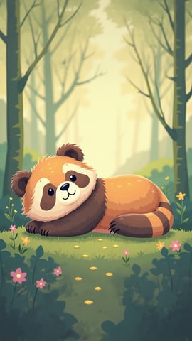 Adorable Fluffy Panda Lounging on Bamboo Forest Floor Mobile Preview