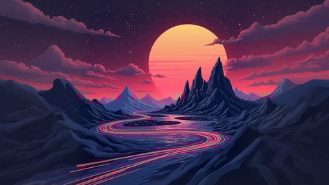 Futuristic Digital Landscape with Abstract Geometric Patterns Desktop Preview