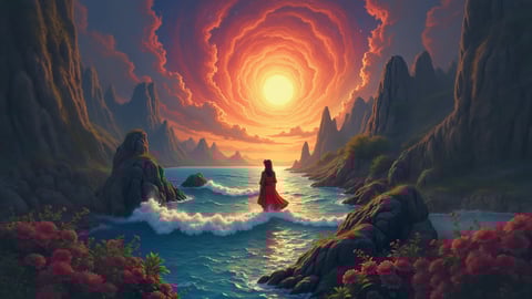 Girl in a Fantasy Beach Desktop Preview