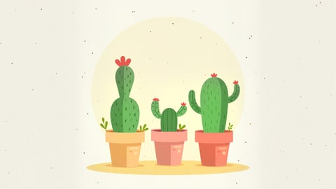 Cute Cartoon Cacti in Colorful Pots Mobile Preview