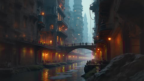 Steampunk Cityscape with Intricate Architecture Desktop Preview