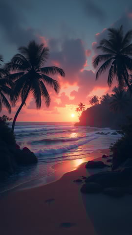 Tropical Beach Sunset with Palm Trees Mobile Preview