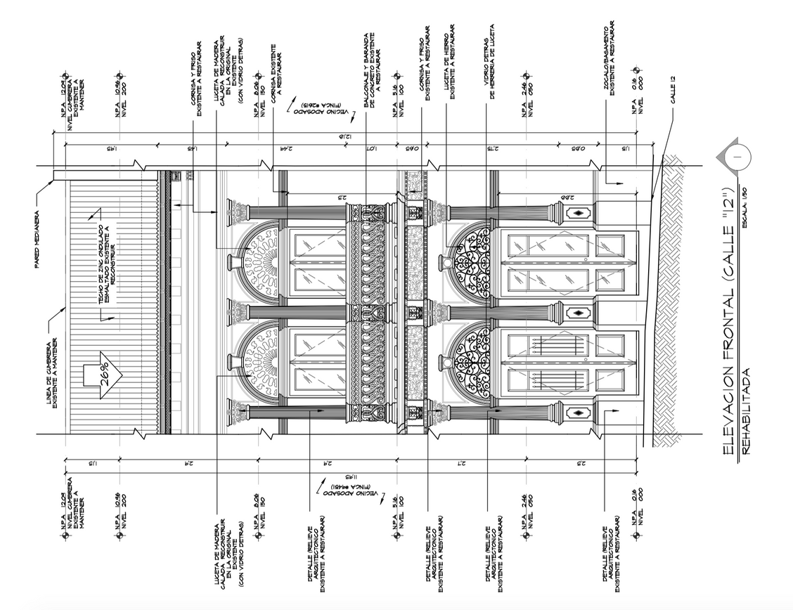 Edificio histórico en Casco Antiguo — elevación de fachada rehabilitada (planos aprobados)