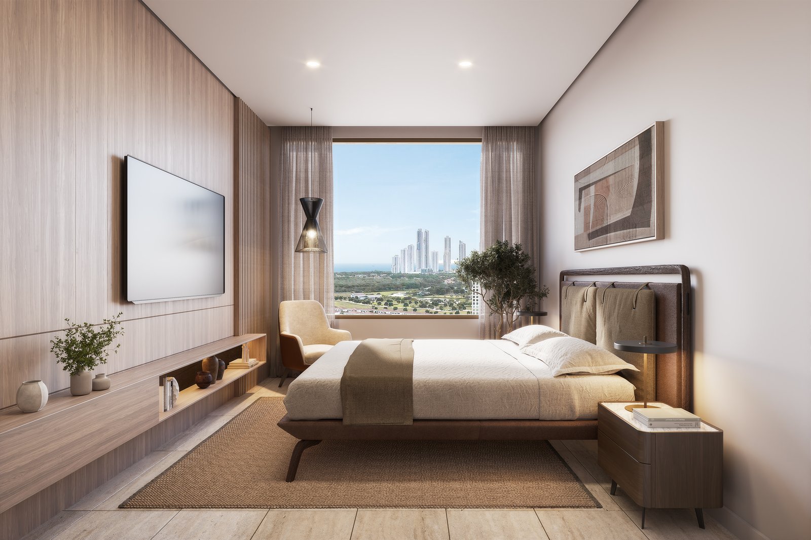 Ébano — habitación principal con vista al golf y la ciudad