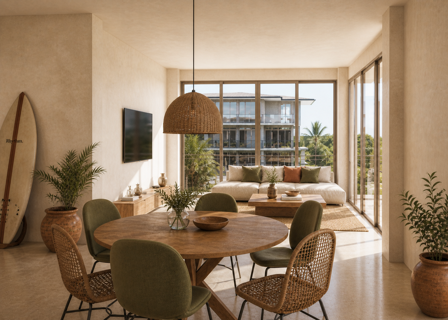 SANA Venao Surf Lodge — render comedor y sala