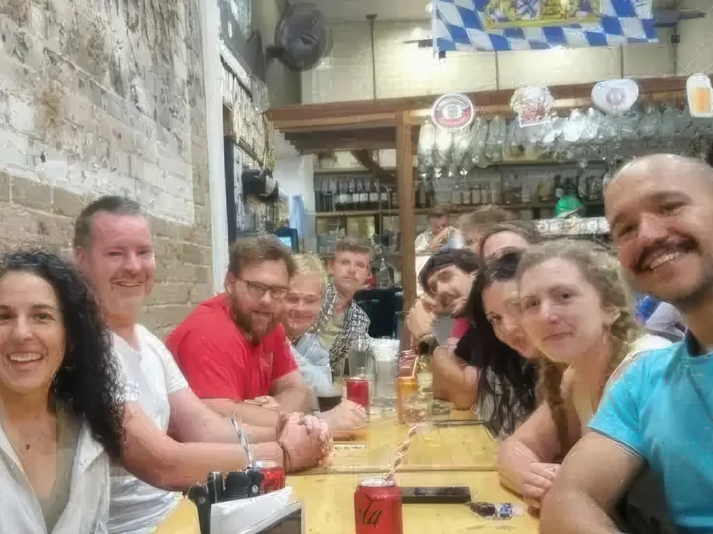 Diving community gathering around a table