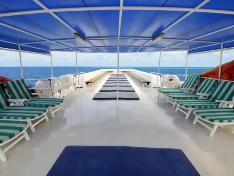 Sun deck aboard the MV Raja Manta liveaboard