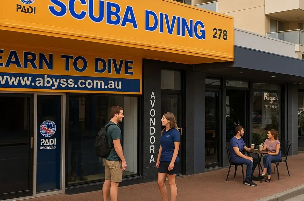 Exterior view of a diving superstore in Ramsgate.