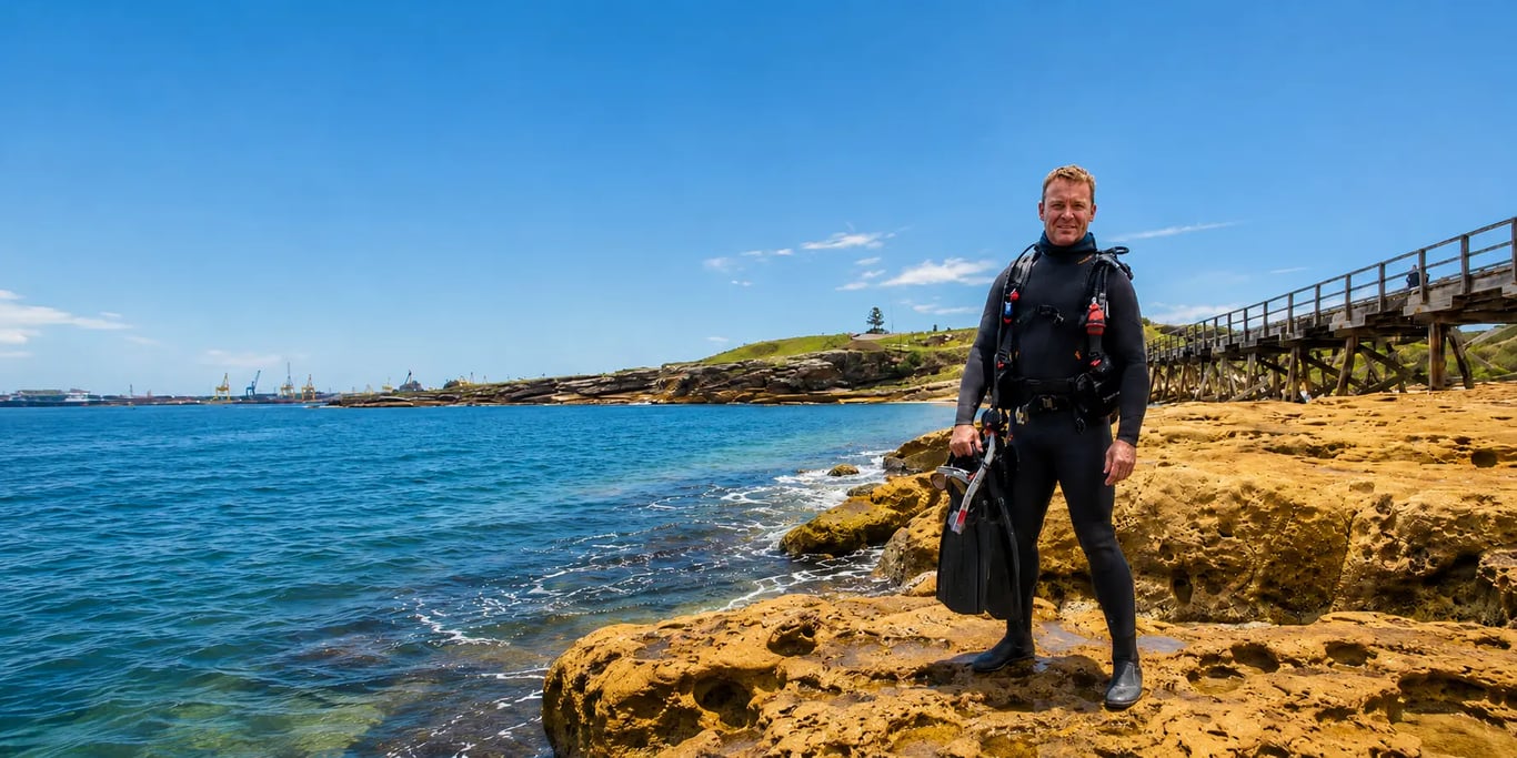 Sydney diver in scuba gear ready for the next dive